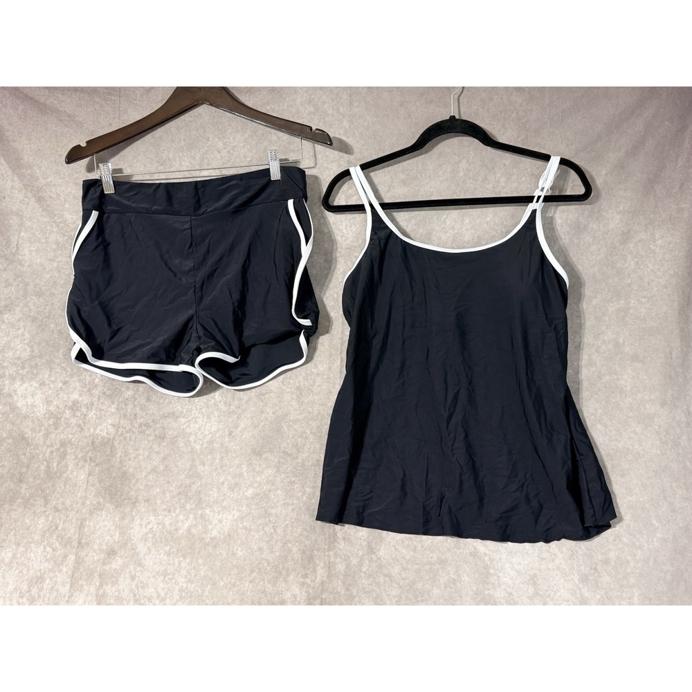 Black And White 2 Piece Tankini Tank Top W/Built-In Bra And Shorts Sz XL